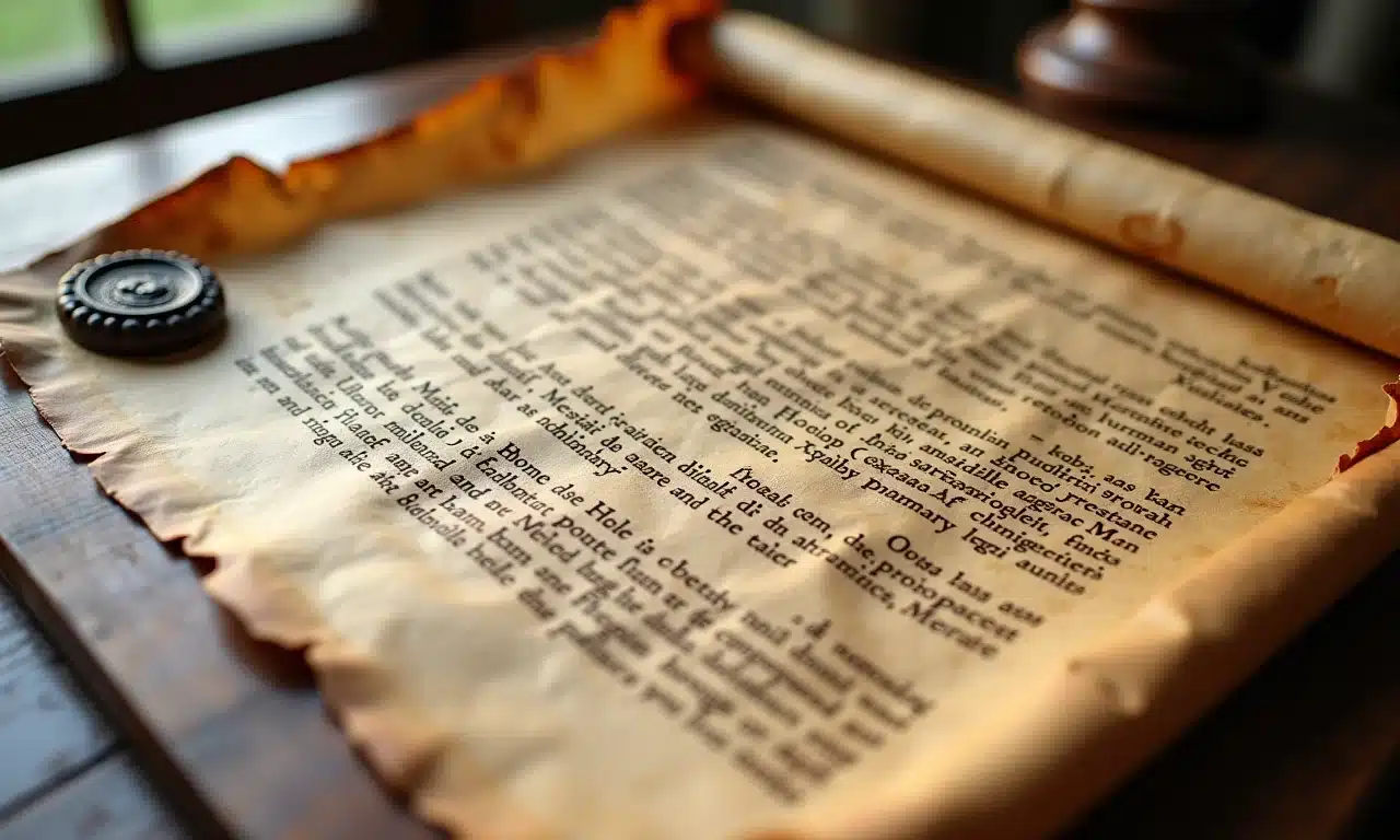 Pergaminho antigo com decreto real e selo ornamentado.