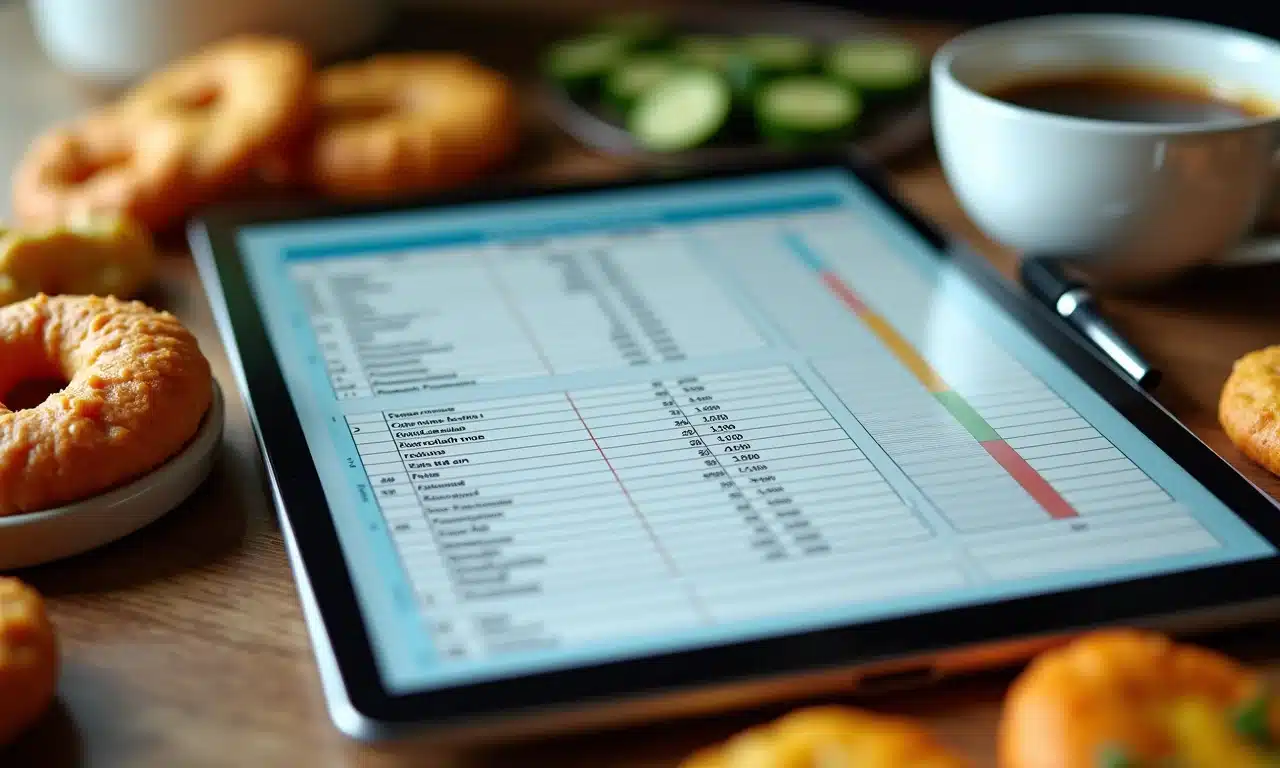 Planilha de resumo de séries com lanche e café.