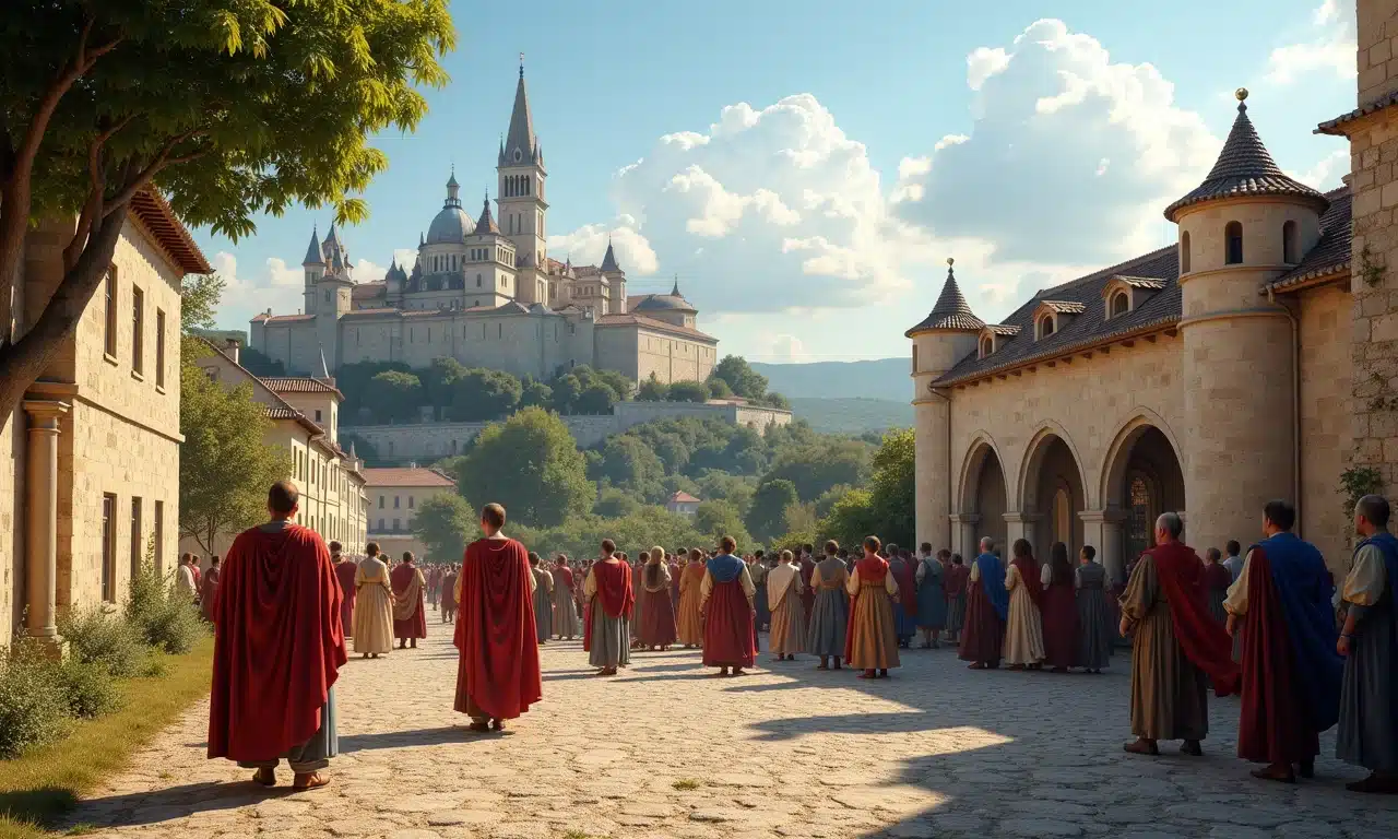 Vista panorâmica de Avignon, França, século XIV, com o Palácio dos Papas.
